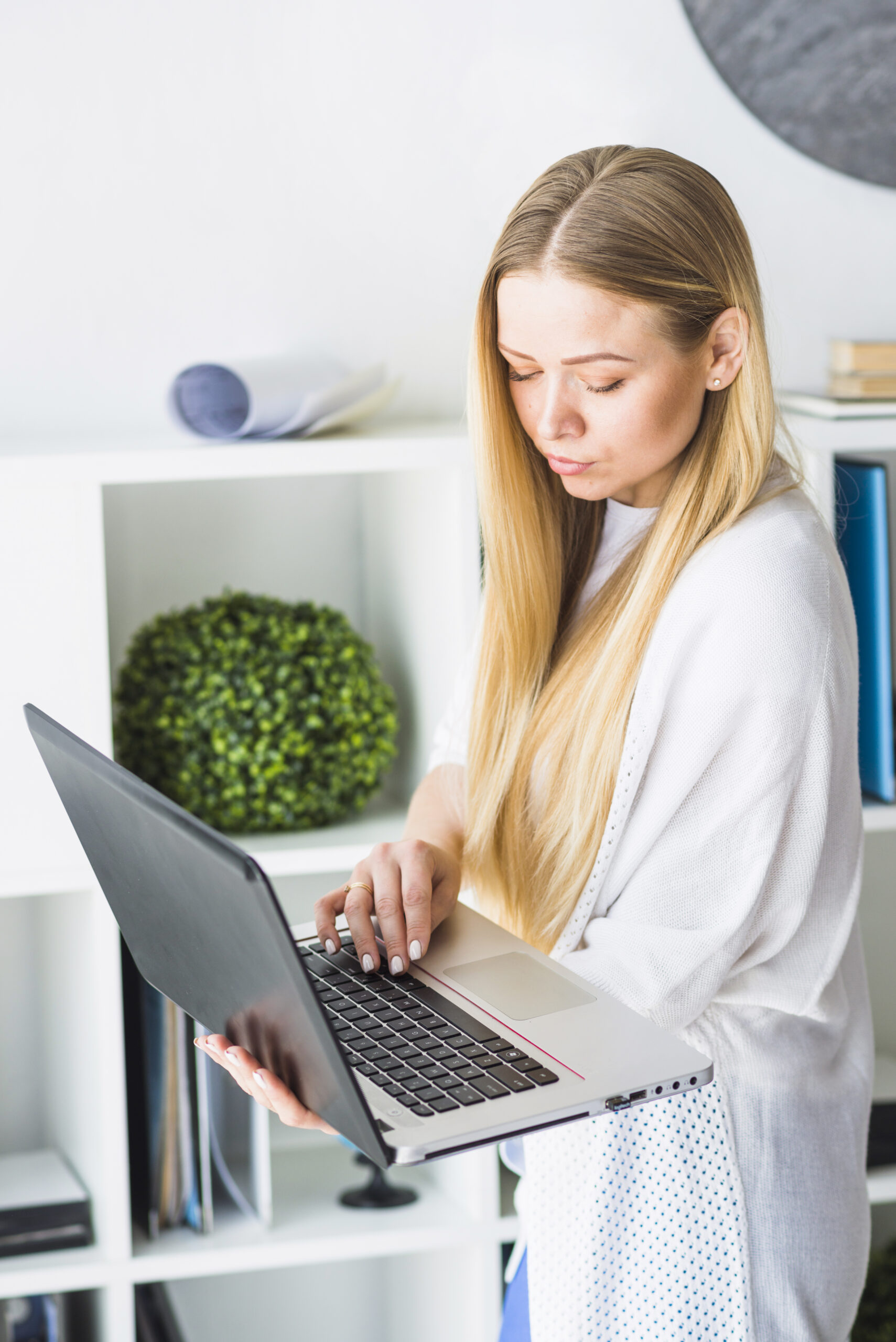 close up young businesswoman working laptop